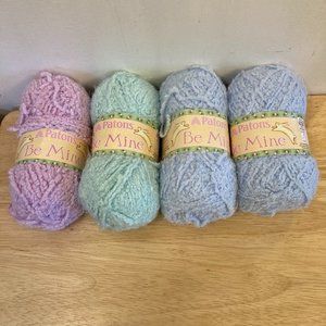 Patons Be Mine yarn Lot of 4 discontinued Cuddly Blue Lovely Lilac Sweetie Aqua